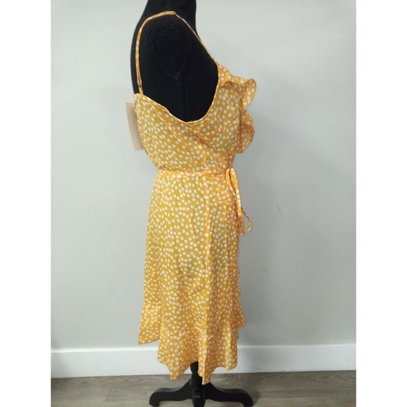 ROMWE Yellow Polka Dot Ruffle Wrap Dress Size 14 - Picture 4 of 8
